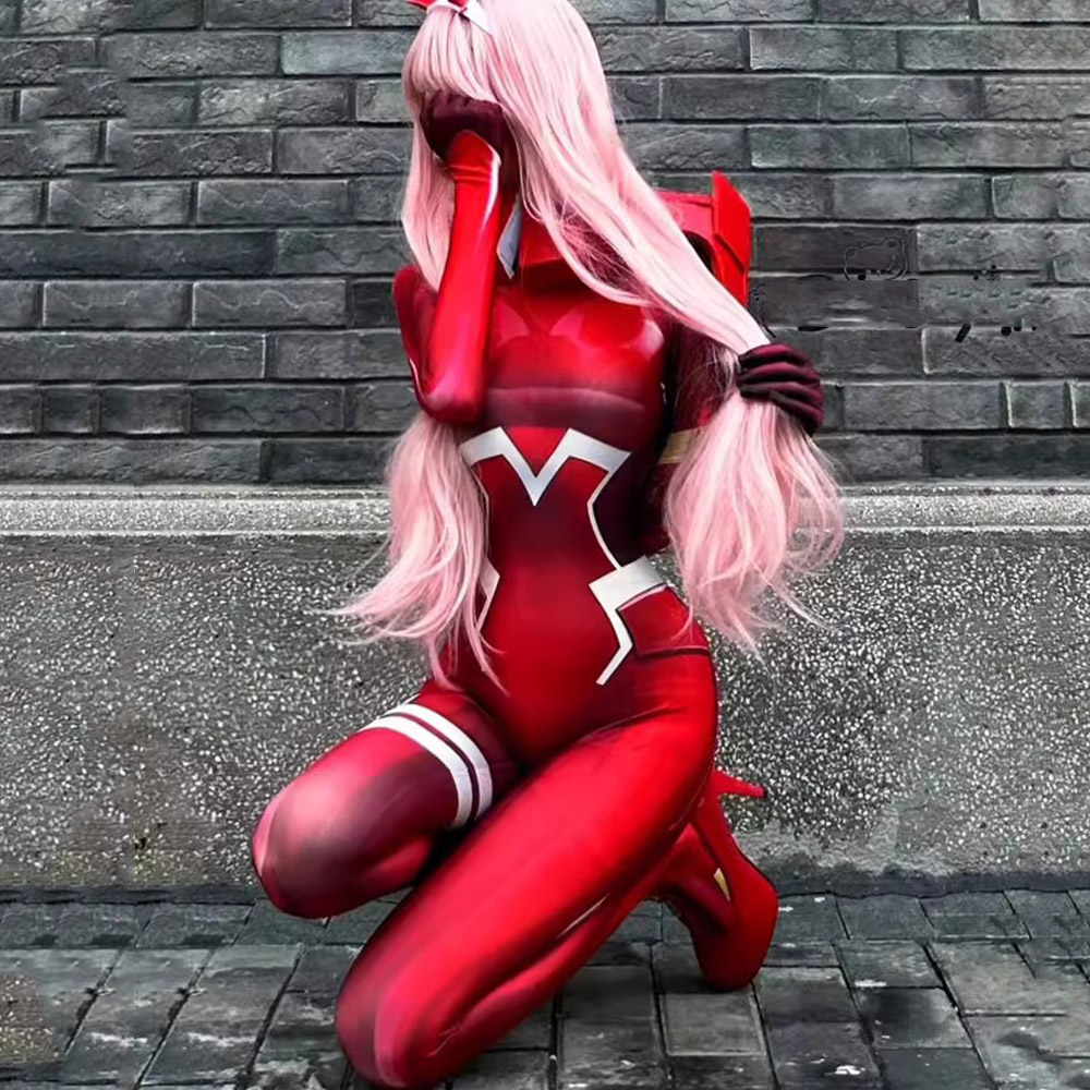 Anime Cosplay Zero Two - Combinaison COSPLAY rose Darling In The